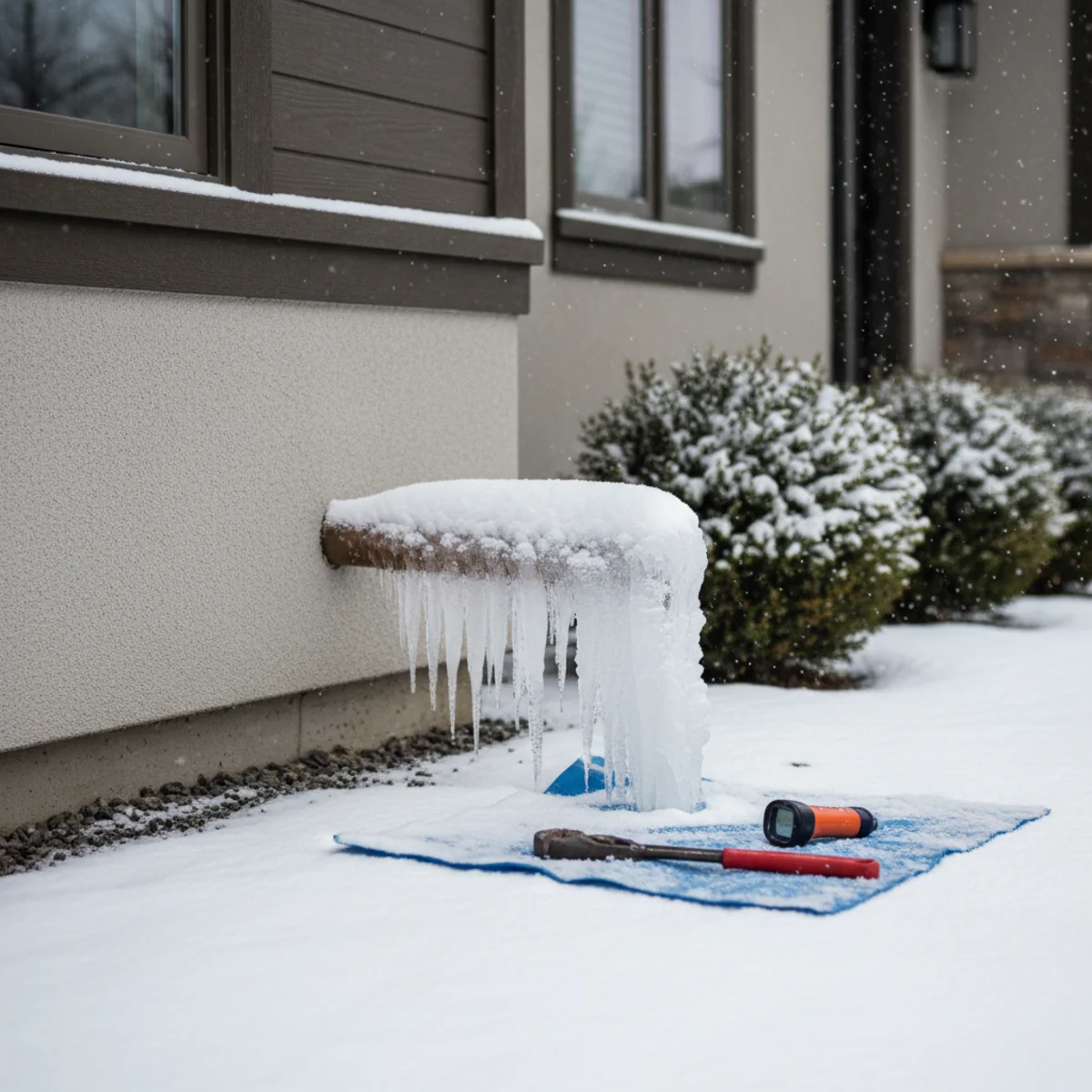 Frozen sump pump discharge line in winter