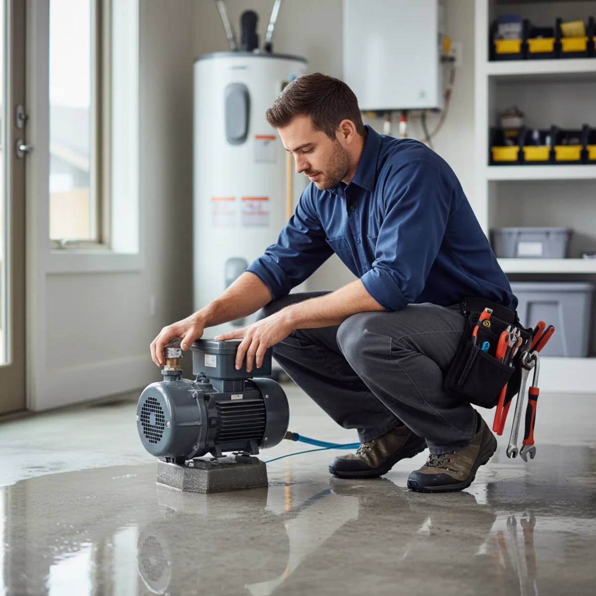 Stopped sump pump with basement water