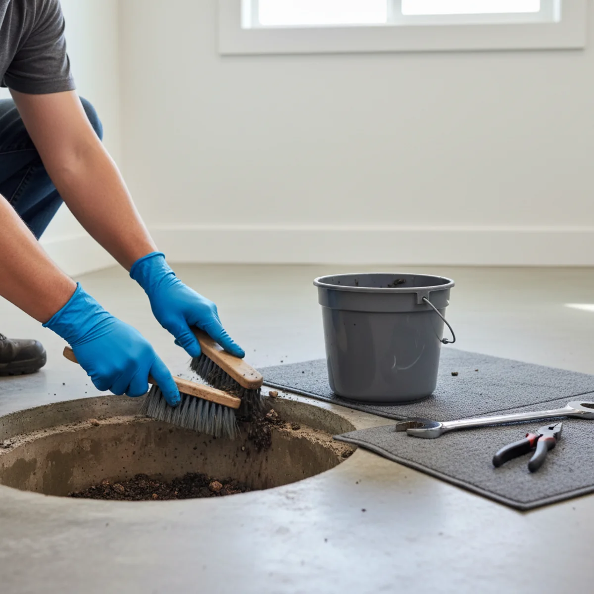 Cleaning debris from a sump pump pit