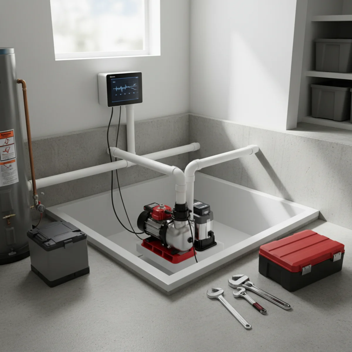 Combination primary and backup sump pump system in one pit