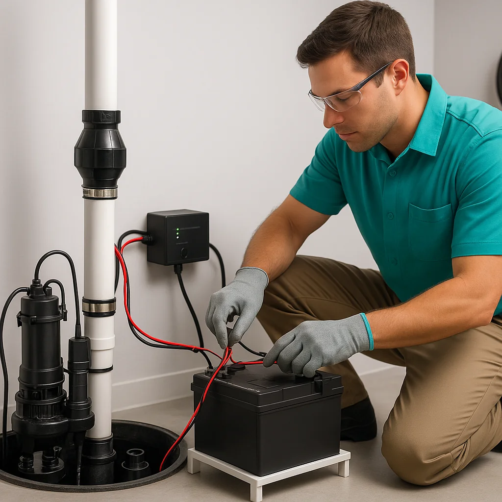 Battery backup sump pump installation